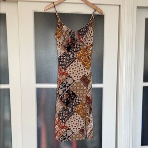 Inspired Hearts Patchwork Midi Dress - Black, Brown, Orange